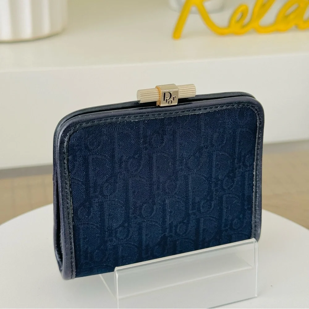 Vintage Dior Dark Blue Oblique Canvas Coin Pouch